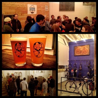 Look at that indoor bike parking! Image from preview night w/ Flying Bike. From the Peddler's Brewing Facebook
